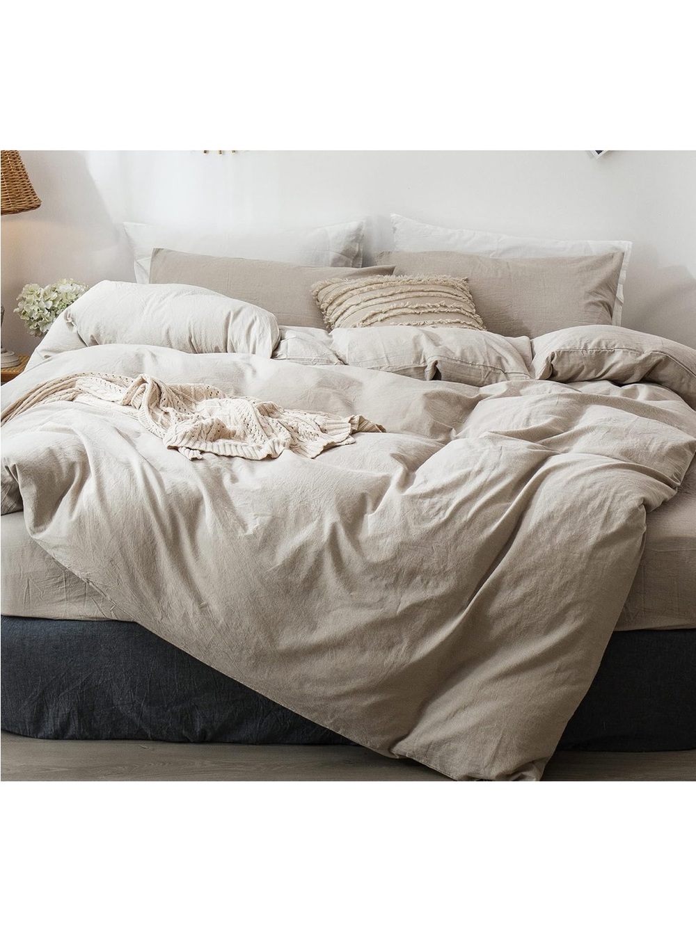 NEW MooMee Bedding 100% Washed Cotton Duvet Cover Set - Tannish Linen Grey, King